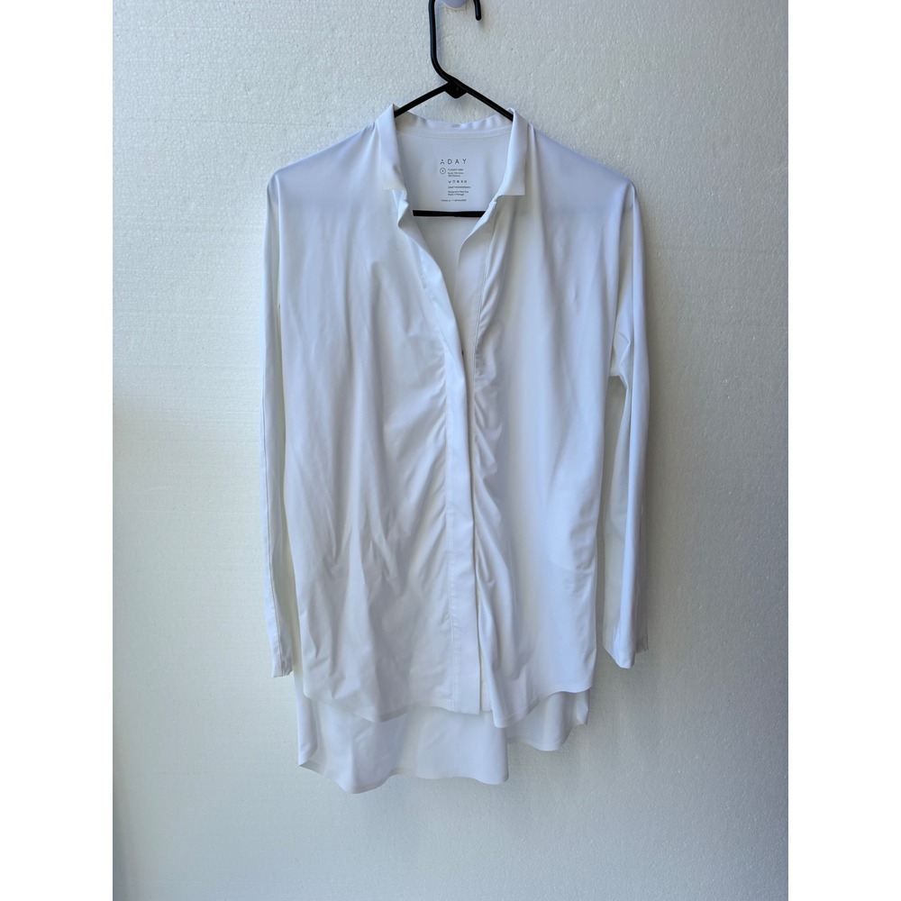 ADAY Something Borrowed Oversized Snap Front High Low Shirt‎ Blouse White